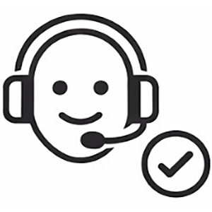 Icon Kopf mit Headset und Häckchen